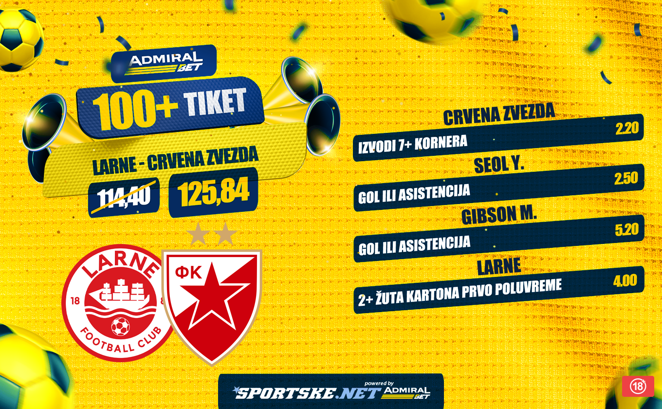 AdmiralBet 100+ tiket - Zvezda kreće ka LŠ sa kvotom 125,84!